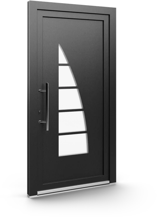 Aluminium-Haustür mit schrägen Lichtbändern