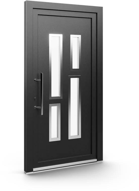 Aluminium-Haustür mit drei vertikalen Glasfeldern